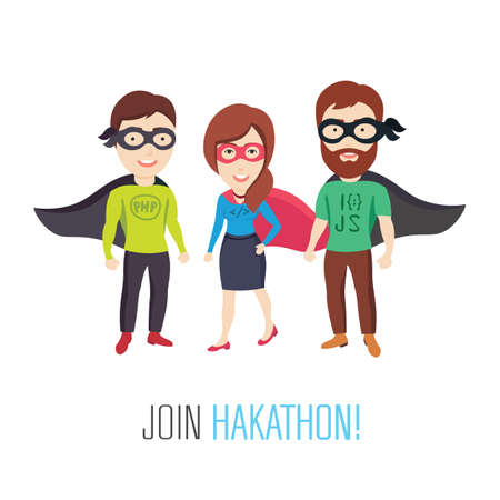 Conceptual Illustrations of a Group of Computer Specialists as Heroesのイラスト素材