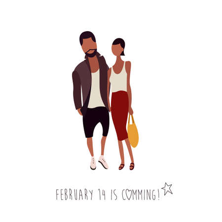 Flat Vector Illustration of a Hipster Looking Couple with a Shopping Bagのイラスト素材