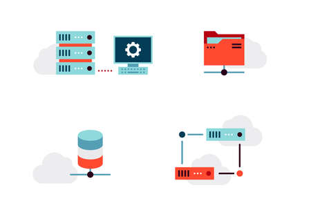 Set of Virtualization or Cloud Infrastructure Vector Icons. Flat Styleのイラスト素材