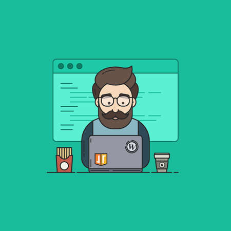 JavaScript Coder with Laptopのイラスト素材