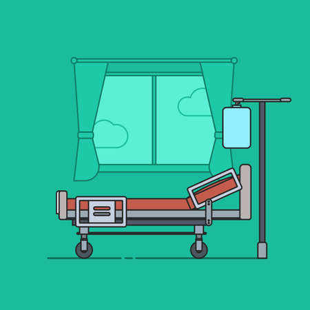 Flat Vector Illustration in Outline Style of a Hospital Couch for Patientsのイラスト素材