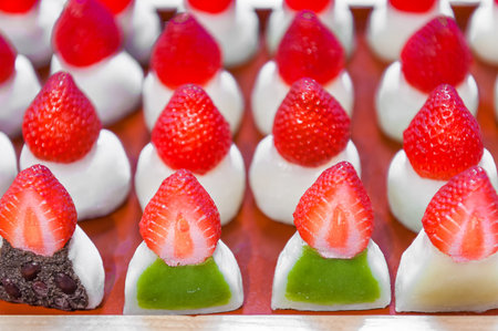 Daifuku: Daifuku or Daifukumochi is a Japanese rice cake. Main ingredients are glutinous rice and sweetened bean paste filling. These days, it comes with many varieties and fillings.の写真素材