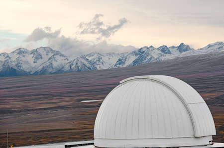 Mount John Observatory. Skyline view of Mount John University Observatory The New Zealand's premier astronomical research observatory situated at 1,029 meters atop Mount John at the northern end of the Mackenzie Basin.の写真素材