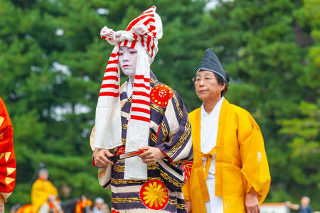 Kyoto, Japan - October 22, 2016: Festival of The Ages, an ancient costume parade held annually. Each participant dressed in an authentic costume of a character in different Japanese feudal periods.のeditorial素材