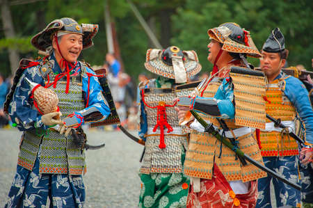 Kyoto, Japan - October 22, 2016: Festival of The Ages, an ancient costume parade held annually. Each participant dressed in an authentic costume of a character in different Japanese feudal periods.のeditorial素材