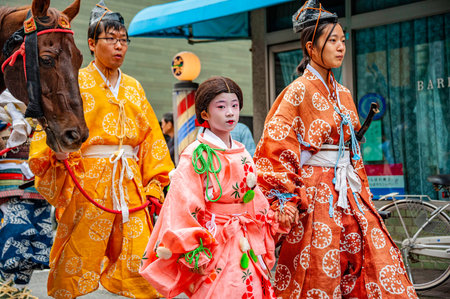 Kyoto, Japan - October 22, 2016: Festival of The Ages, an ancient costume parade held annually. Each participant dressed in an authentic costume of a character in different Japanese feudal periods.のeditorial素材