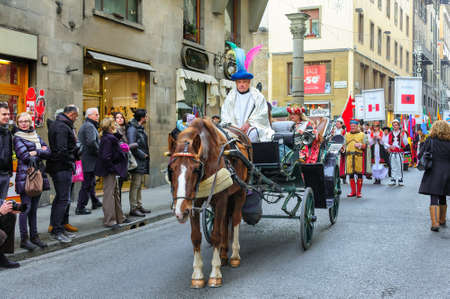 Florence, Italy - January 6, 2013: Epiphany, the feast of Christian holidays and churches celebrate with a grand parade in magnificent costumes of various medieval characters.のeditorial素材