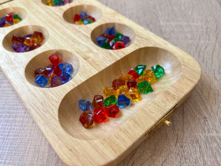 colored beads in boxの写真素材