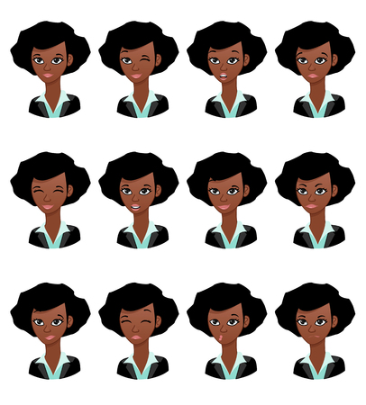 Woman avatar Expression set: Blackのイラスト素材