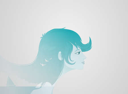 Double exposure girl: Sea backgroundのイラスト素材