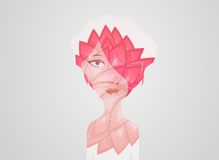 Double exposure girl: Flowerのイラスト素材