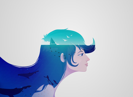 Double exposure girl: Underwaterのイラスト素材