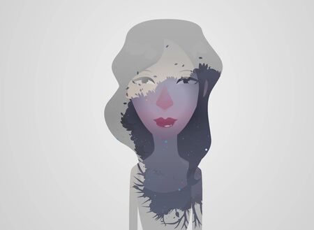 Double exposure girl: Tree conceptのイラスト素材