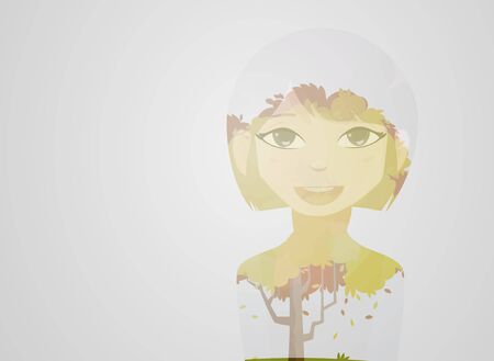 Double exposure girl: Tree conceptのイラスト素材