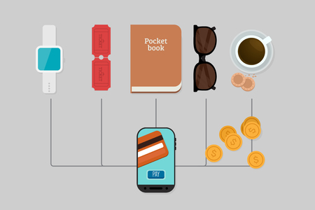 Mobile Payment: Flat lay illustrationのイラスト素材