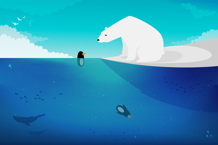 Polar bear vs Penguins illustrationのイラスト素材
