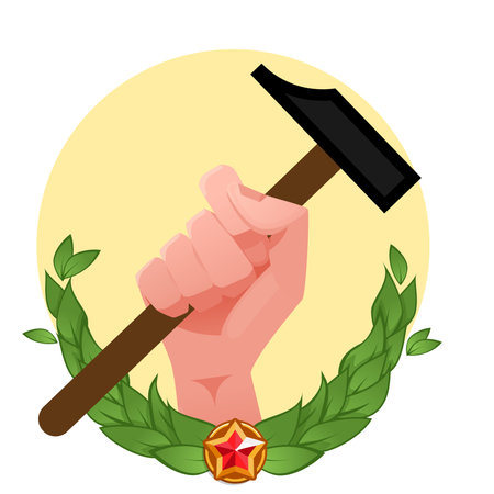 Hand holding a hammer conceptのイラスト素材