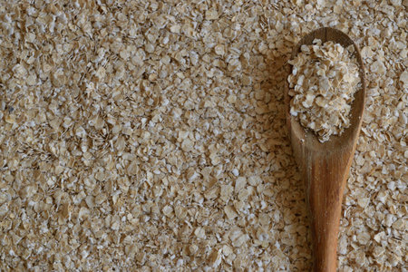 Oats and a spoonの写真素材