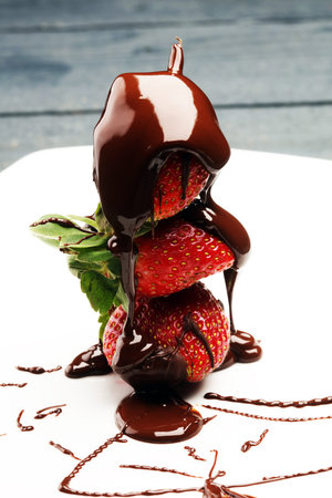 Gourmet Chocolate Covered Strawberries for Valentine's Dayの写真素材