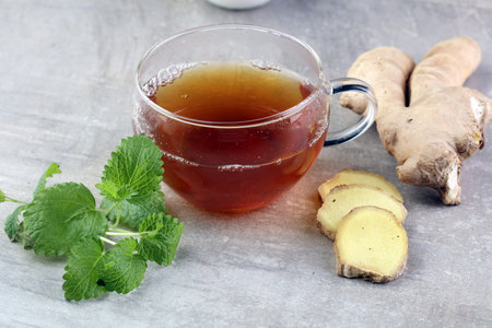 ginger tea with mint and lemonの写真素材
