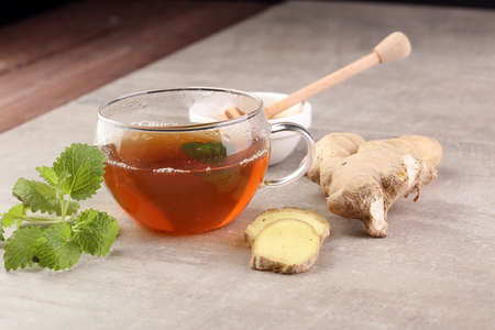 ginger tea with mint and lemonの写真素材
