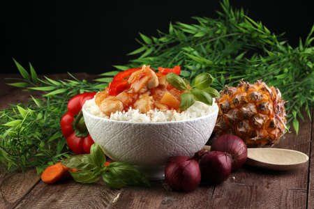 Sweet and Sour Chicken on Riceの写真素材