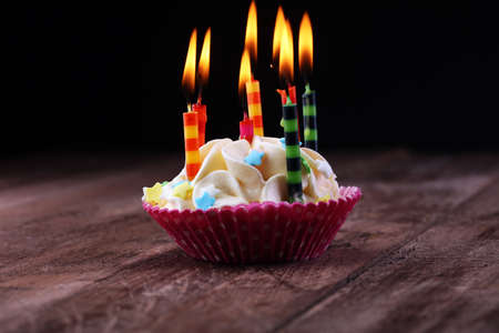 birthday cake with whipped creamの写真素材