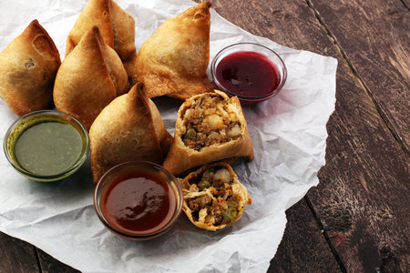 Indian special traditional street food punjabi samosaの写真素材