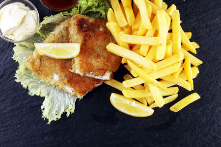traditional British fish and chipsの写真素材