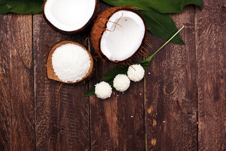 Tasty candies in coconut flakes