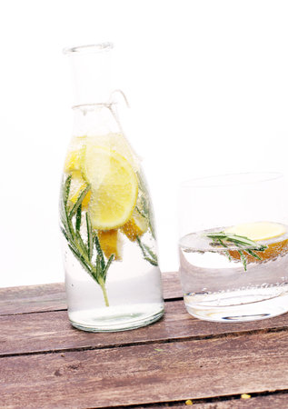 detox water with lemon and rosemaryの写真素材