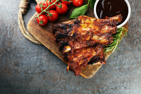 Spicy hot grilled spare ribs from a summer BBQの写真素材