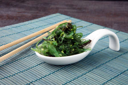 Hiyashi Wakame Chuka or seaweed salad on table, Japanese foodの写真素材