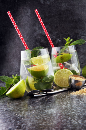 Lemon Fruit Lime Caipirinha of Brazil on grey vintageの写真素材