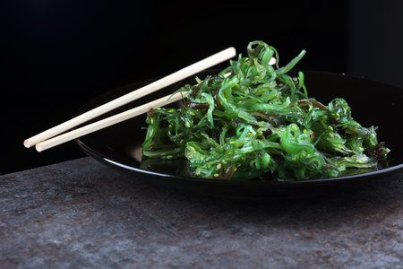 Hiyashi Wakame Chuka or seaweed salad on table, Japanese foodの写真素材