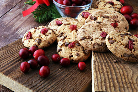 delicious cranberry cookies for xmas with fresh cranberriesの写真素材