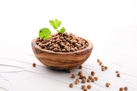 Raw Chickpeas on a bowl. Chickpeas is nutritious food. Healthy and vegetarian foodの写真素材