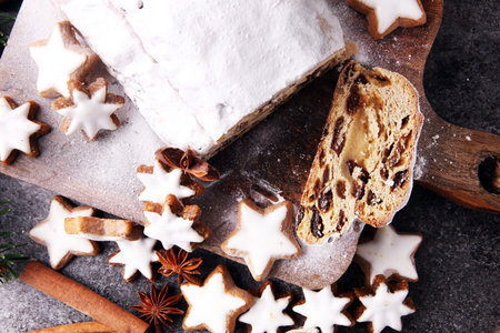 Christmas stollen and cookies. Traditional German festive bakingの写真素材
