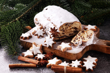 Christmas stollen and cookies. Traditional German festive bakingの写真素材