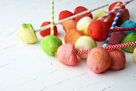 Marshmallow pops for Valentines Day in diffrent colors.の写真素材