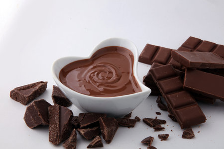 Melting chocolate or melted chocolate and chocolate swirl. stack and powder.