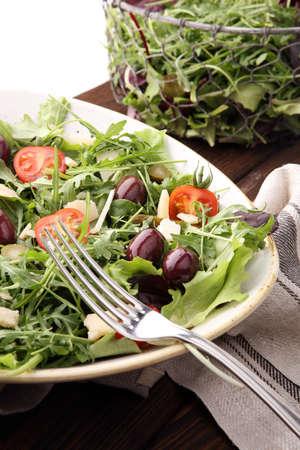 Salad with cheese and fresh vegetables and arugula. Greek salad.の写真素材