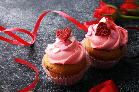 Delicious cupcake for Valentine Day. cake for Valentines day with chocolate and strawberries....