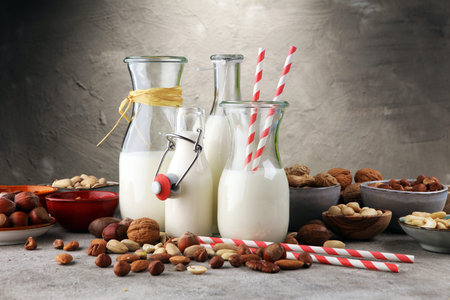 Alternative types of milks. Vegan substitute dairy milkの写真素材