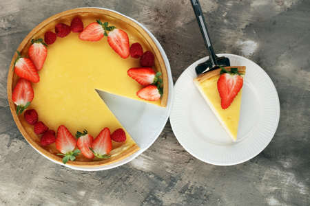 Homemade cheesecake with fresh berries for dessertの写真素材