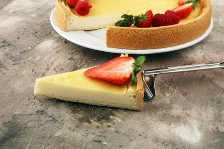 Homemade cheesecake with fresh berries for dessert - healthy organic summer dessert pie cheesecake. Cheese cakeの写真素材