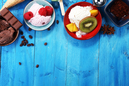 Vanilla frozen yogurt or soft ice cream in waffle cone