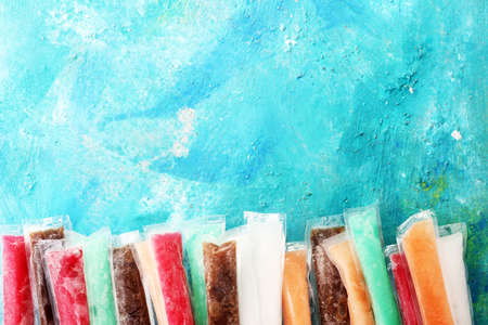 Colorful frozen fruit bar ice pops.の写真素材