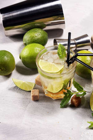 Lemon Fruit Lime Caipirinha of Brazil. cold alcohol cocktail.の写真素材