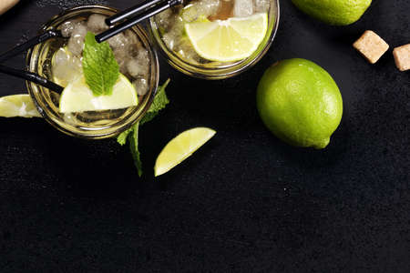 Lemon Fruit Lime Caipirinha of Brazil. cold alcohol cocktail.の写真素材